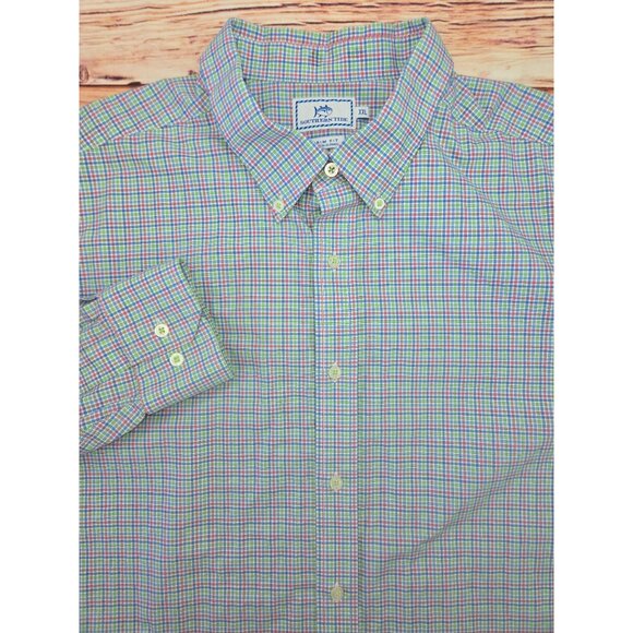 Southern Tide Mens Trim Fit Dress Shirt XXL Cotton Stretch Plaid - Picture 4 of 6